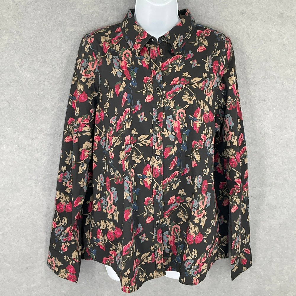 Chaps Top Floral Print Button Down Shirt Womens XL Long Sleeve Blouse